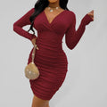 Elegant Red Ruched Bodycon Mini Dress