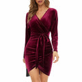 Elegant Red Velvet Wrap Mini Dress