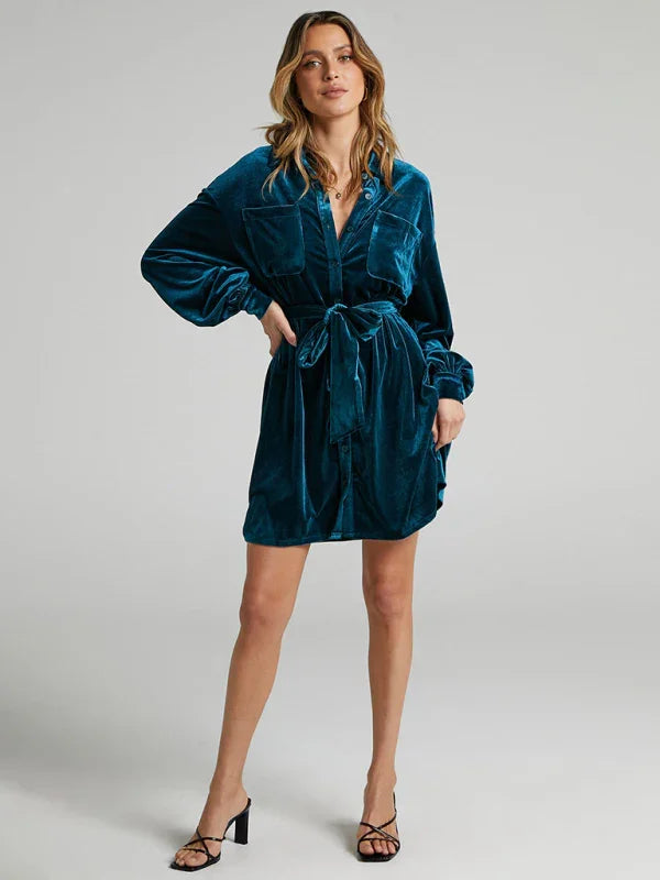 Elegant Velvet Balloon Sleeve Midi Dress