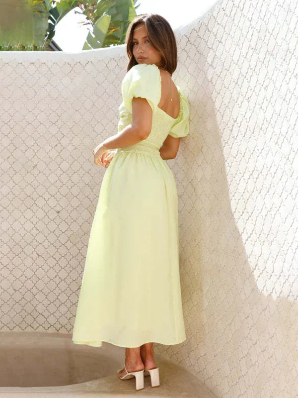 Elegant Yellow Sweetheart Chiffon Maxi Dress