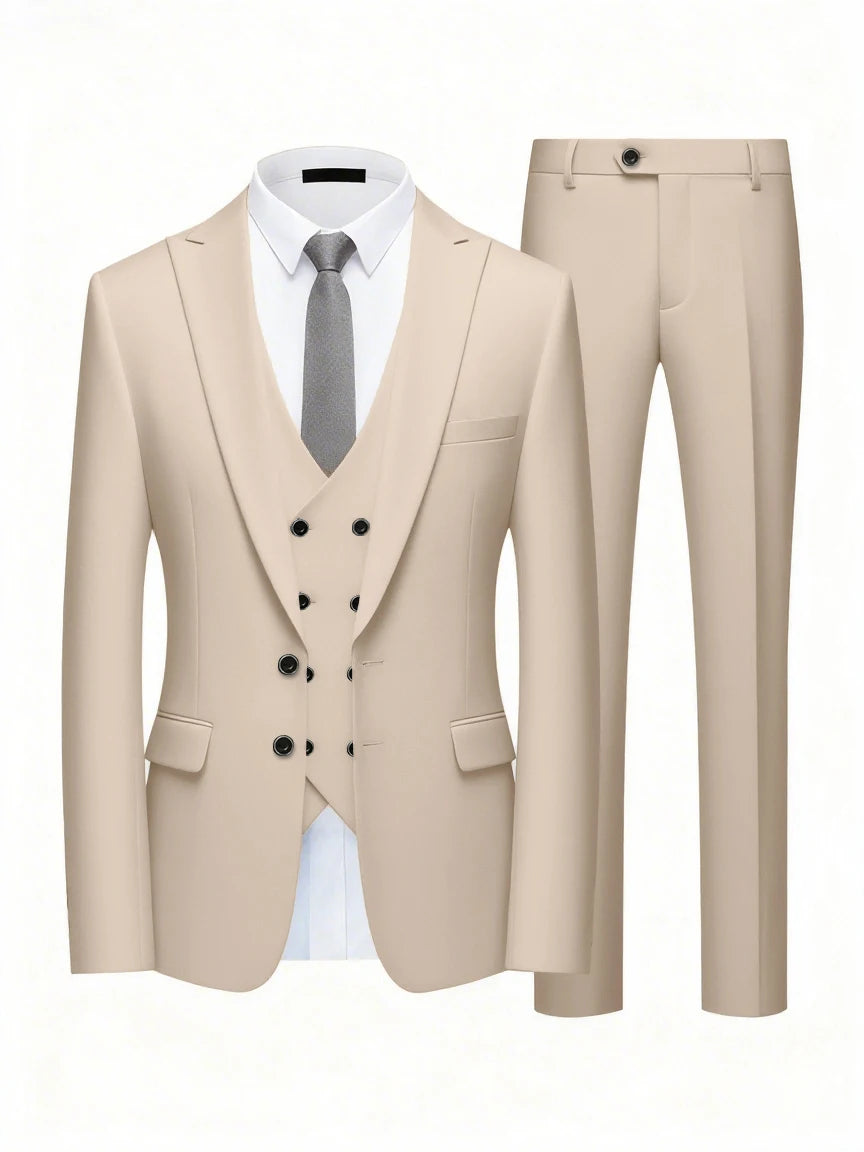 Men's Three Piece Business Suit – Double Breasted Solid Set