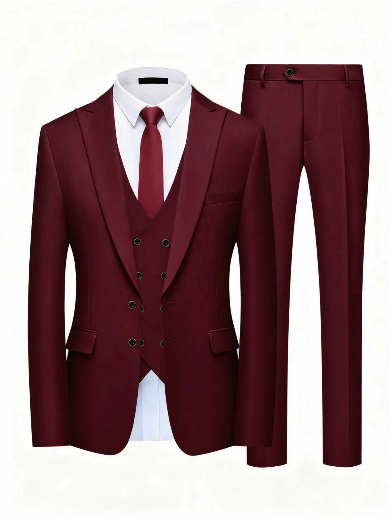 Men's Three Piece Business Suit – Double Breasted Solid Set