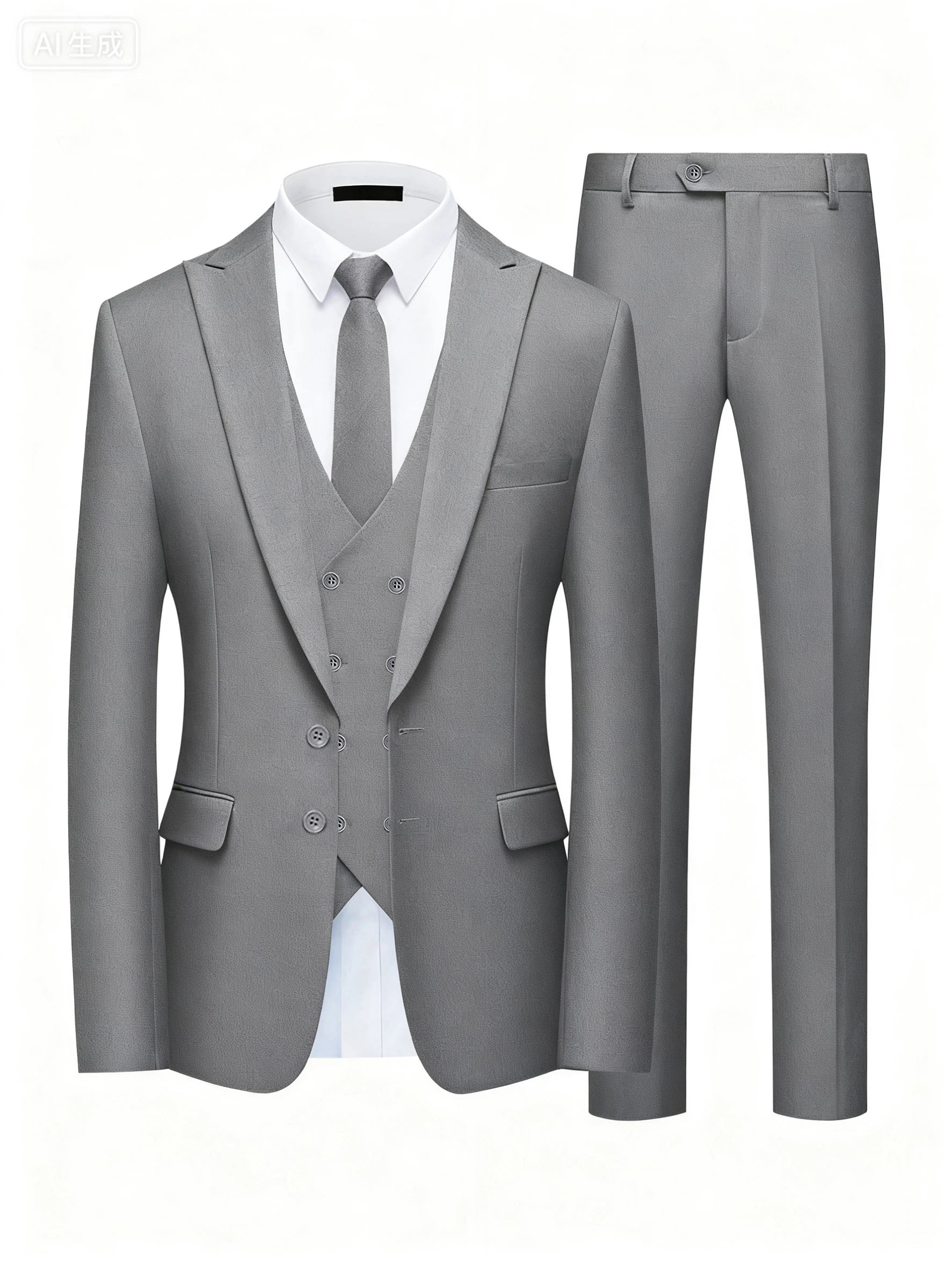 Men's Three Piece Business Suit – Double Breasted Solid Set