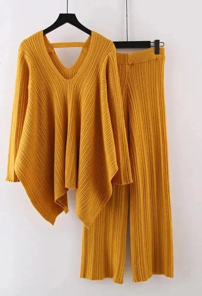 LSP SWEATER Chic Women Casual Mustard Two-Piece Sweater Set