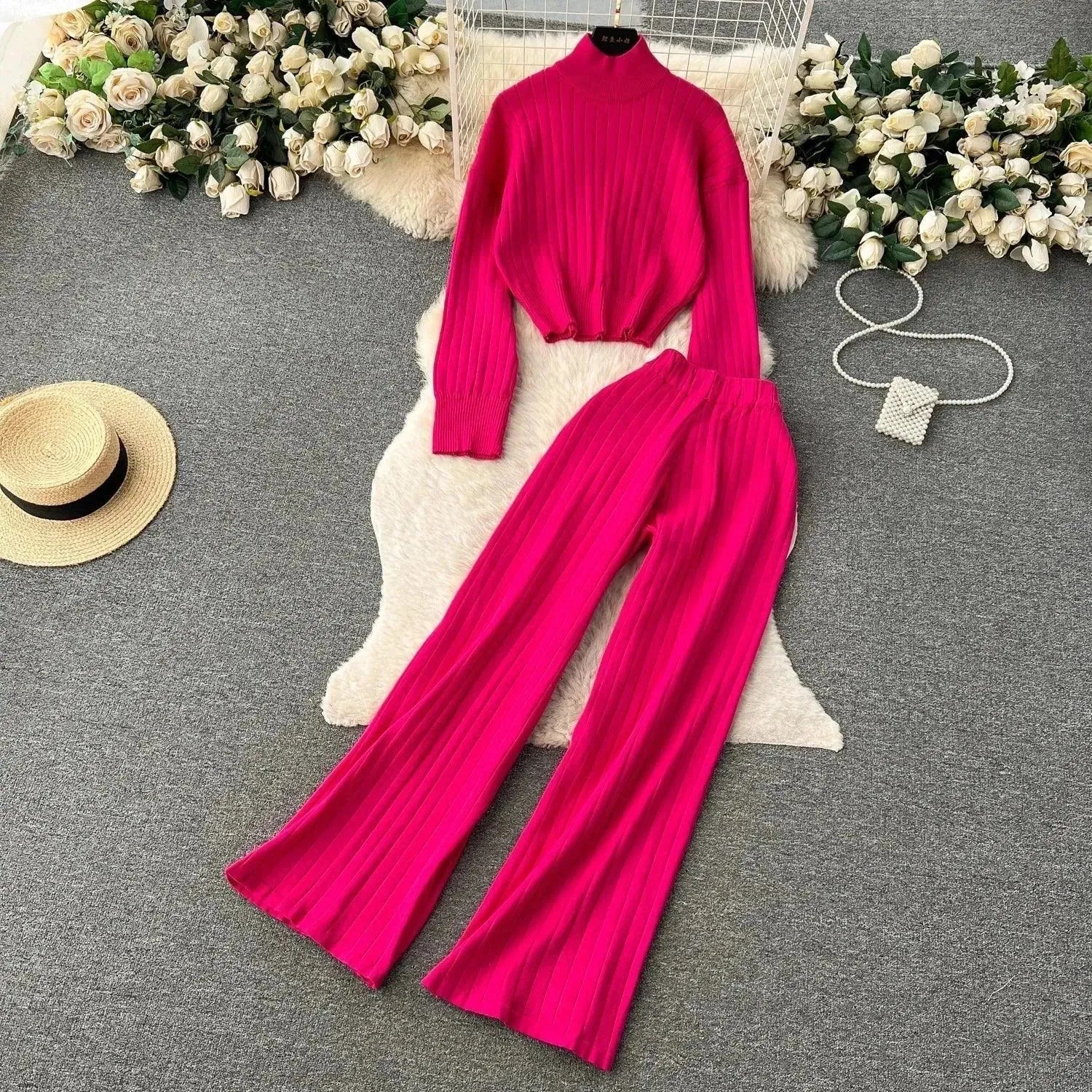 LSP SWEATER Cozy Women Casual Ribbed Two-Piece Sweater Set