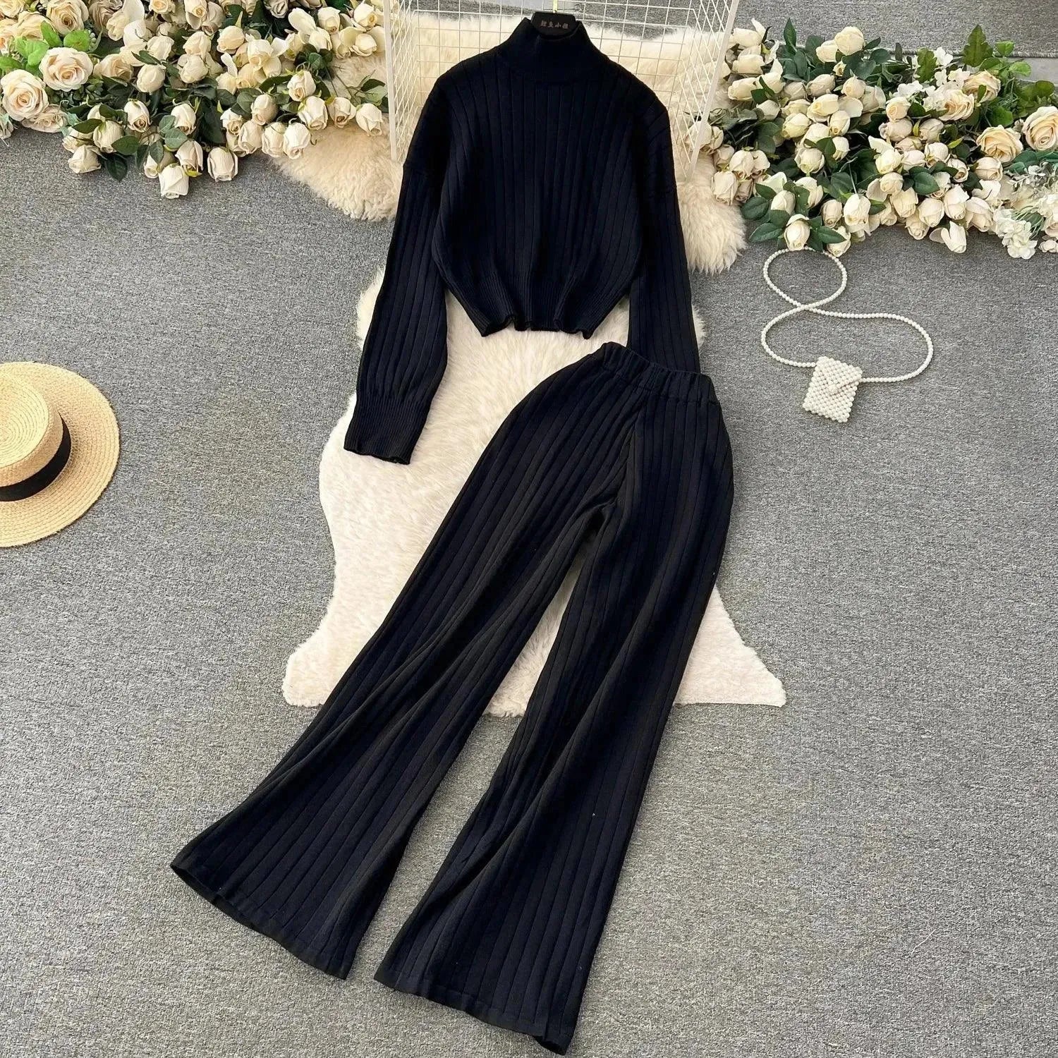 LSP SWEATER Cozy Women Casual Ribbed Two-Piece Sweater Set