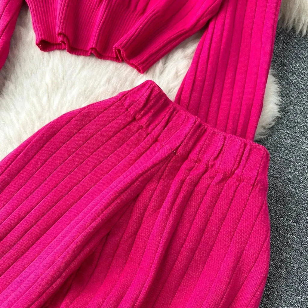 LSP SWEATER Cozy Women Casual Ribbed Two-Piece Sweater Set