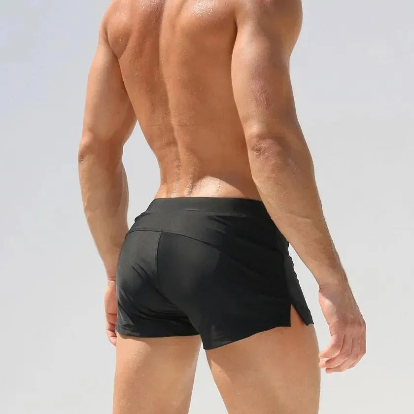 Men Black Minimalist Sporty Swim Shorts