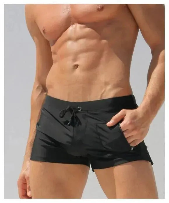 Men Black Minimalist Sporty Swim Shorts