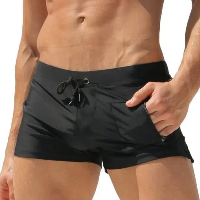 Men Black Minimalist Sporty Swim Shorts