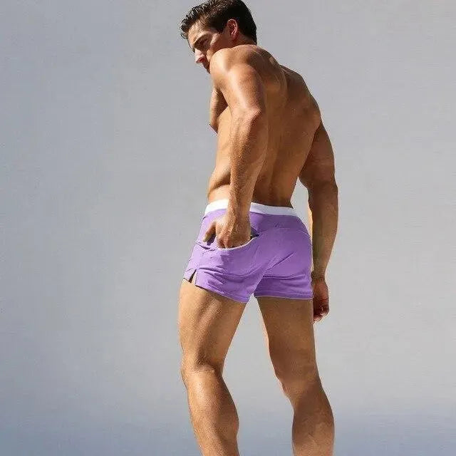 Men Blue White Sporty Swim Shorts
