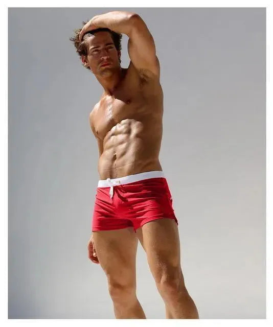 Men Blue White Sporty Swim Shorts