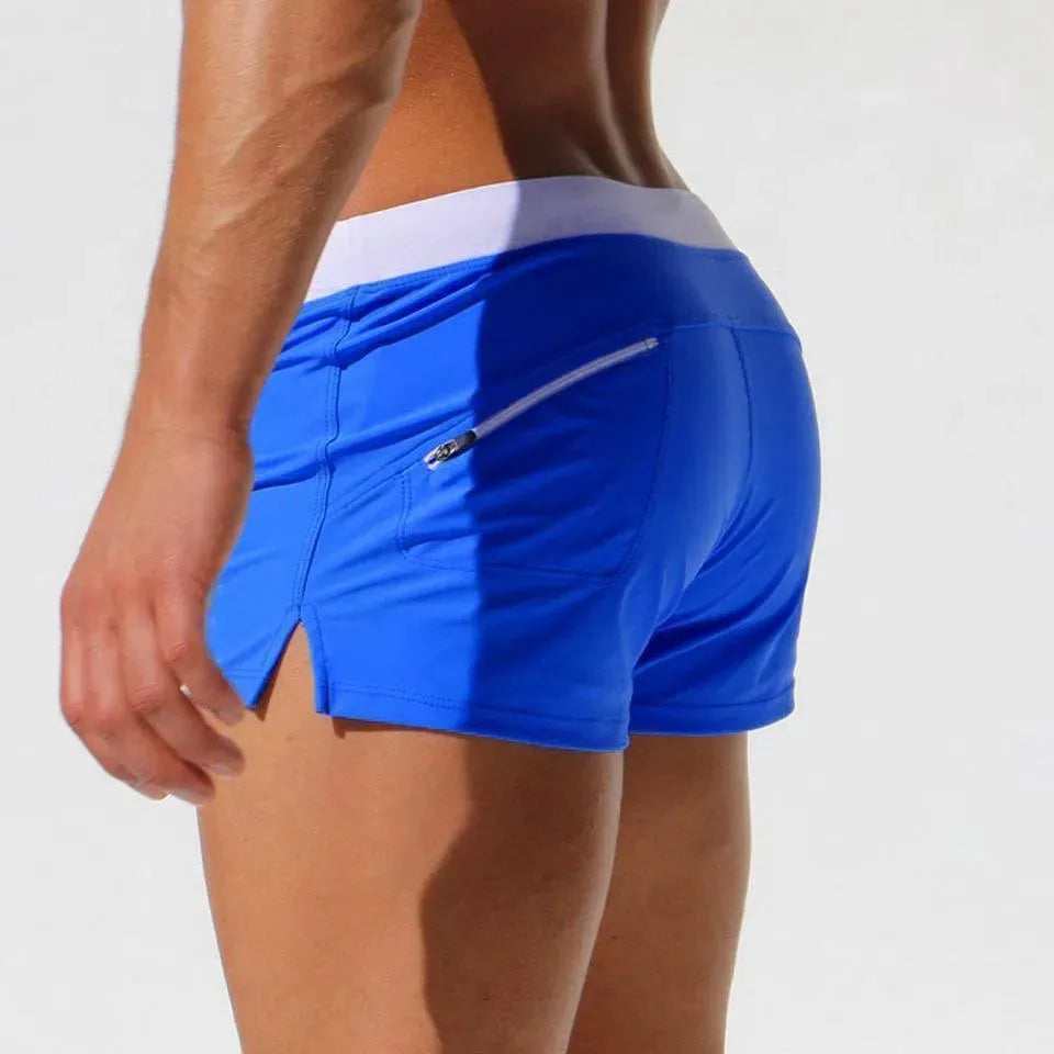 Men Blue White Sporty Swim Shorts