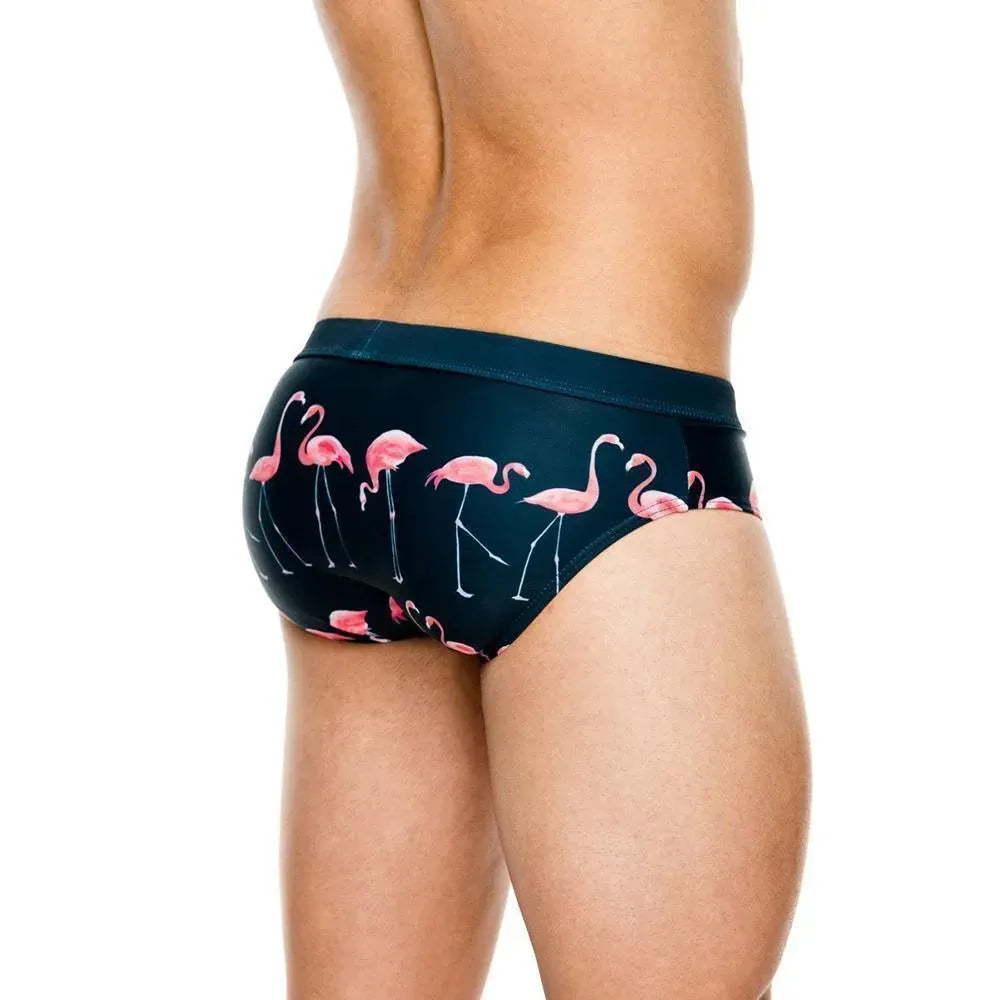 Men Flamingo Animal Print Swim Briefs