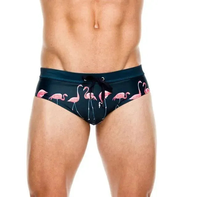 Men Flamingo Animal Print Swim Briefs