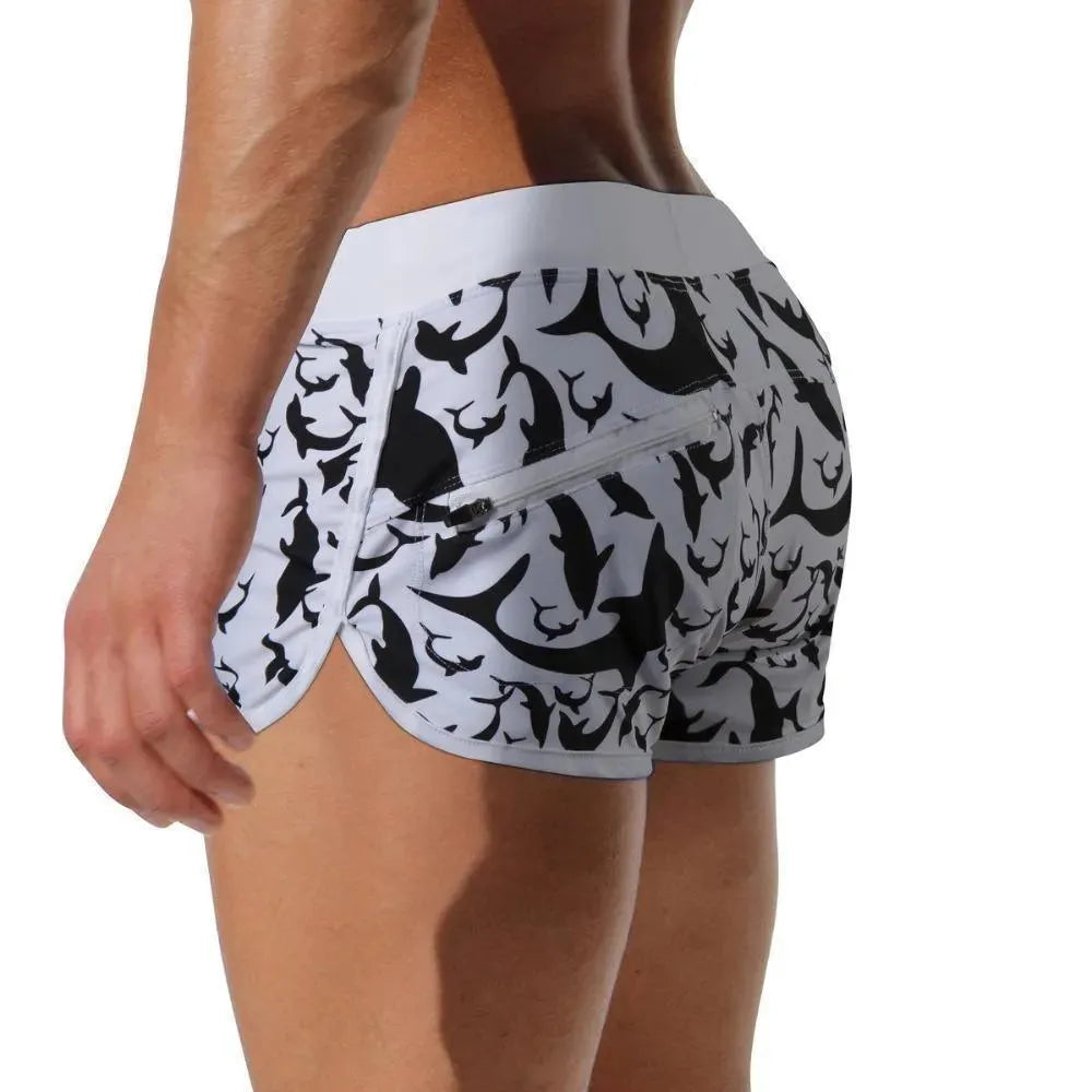 Men Orange Geometric Swim Shorts