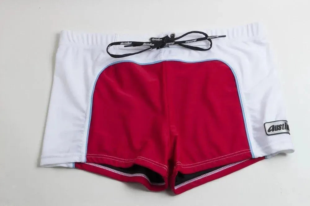 Men Red White Colorblock Swim Shorts