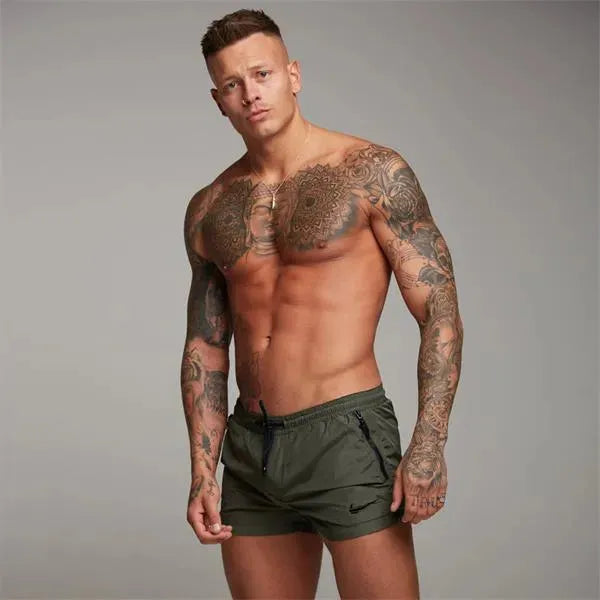 Men Red White Sporty Swim Shorts