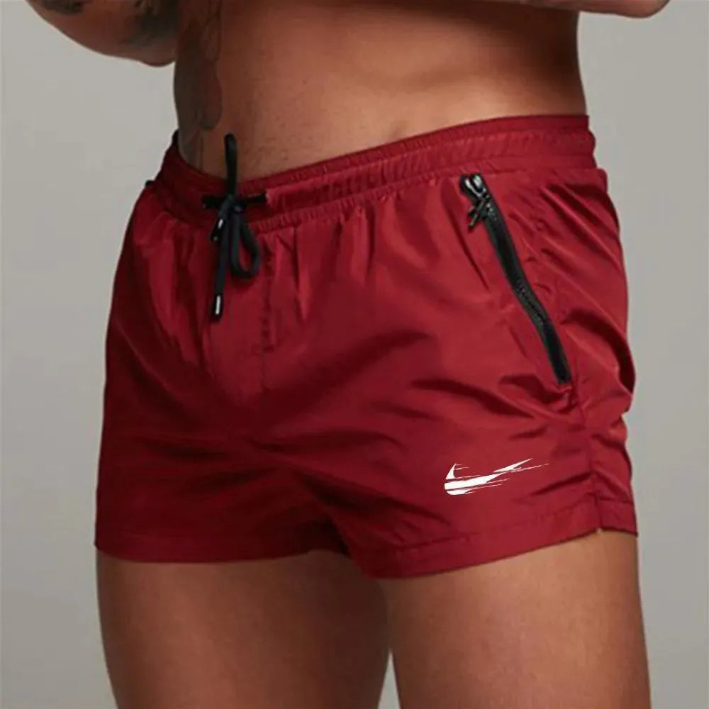 Men Red White Sporty Swim Shorts