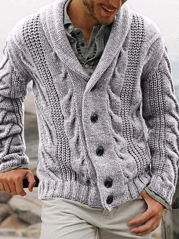 Men’s Cable Knit Cardigan Sweater – V-Neck Button