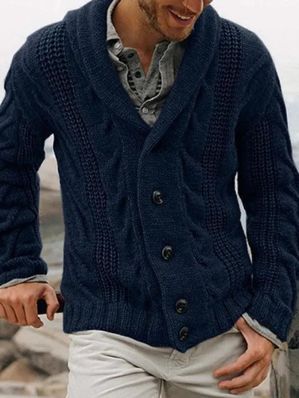 Men’s Cable Knit Cardigan Sweater – V-Neck Button