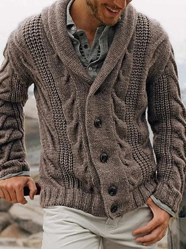 Men’s Cable Knit Cardigan Sweater – V-Neck Button