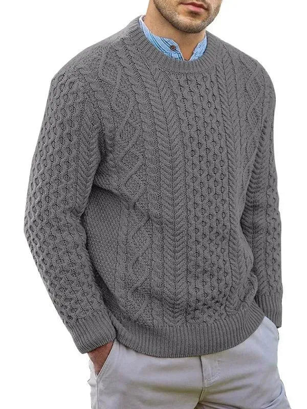 Men’s Cable Knit Crew-Neck Pullover Sweater – Knit