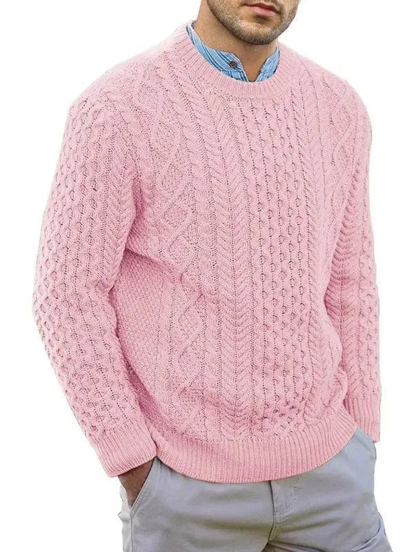 Men’s Cable Knit Crew-Neck Pullover Sweater – Knit