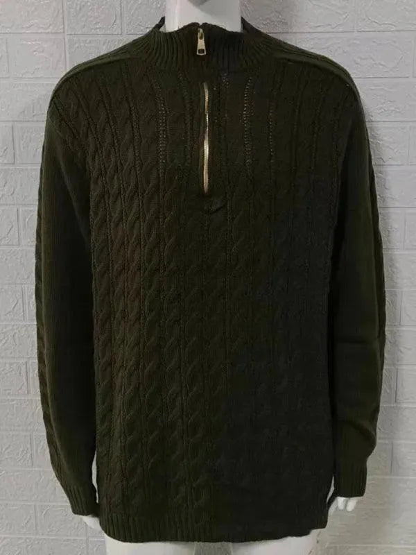 Men’s Cable Knit Half-Zip Pullover Sweater – Turtleneck