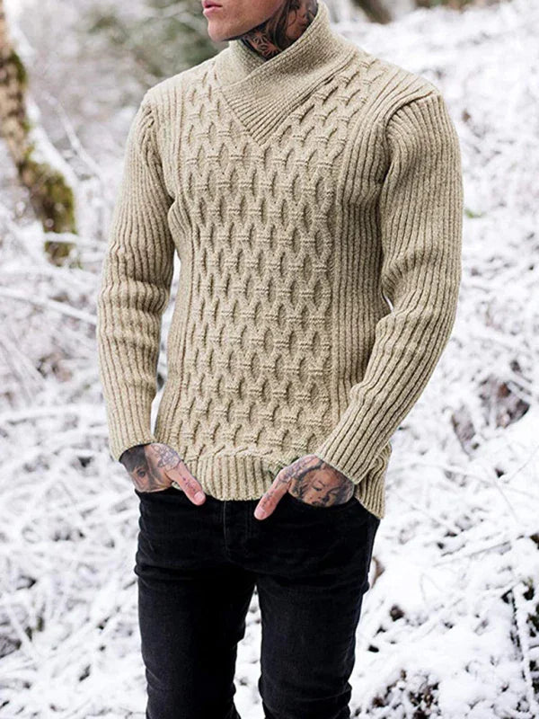 Men's Cable Knit Mock Neck Pullover Sweater