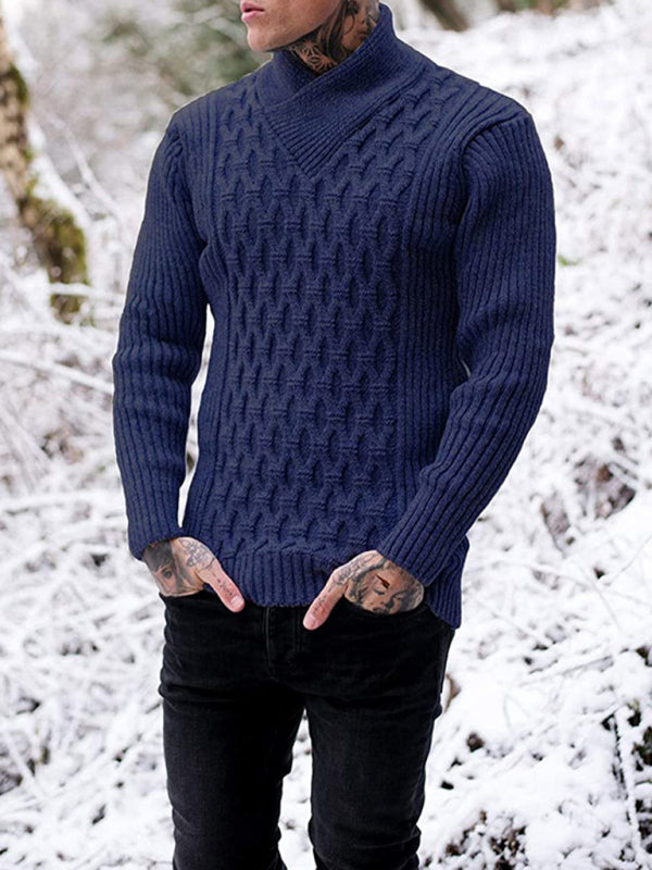 Men's Cable Knit Mock Neck Pullover Sweater