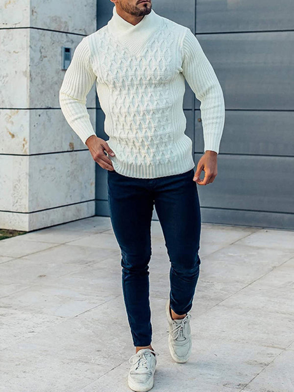 Men's Cable Knit Mock Neck Pullover Sweater