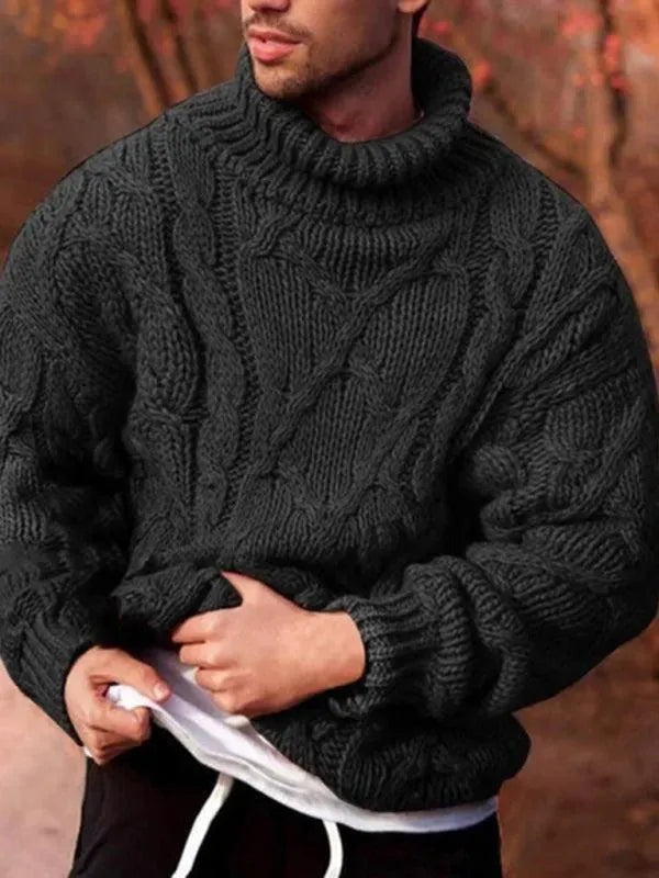 Men’s Cable Knit Turtleneck Pullover Sweater – Heavyweight