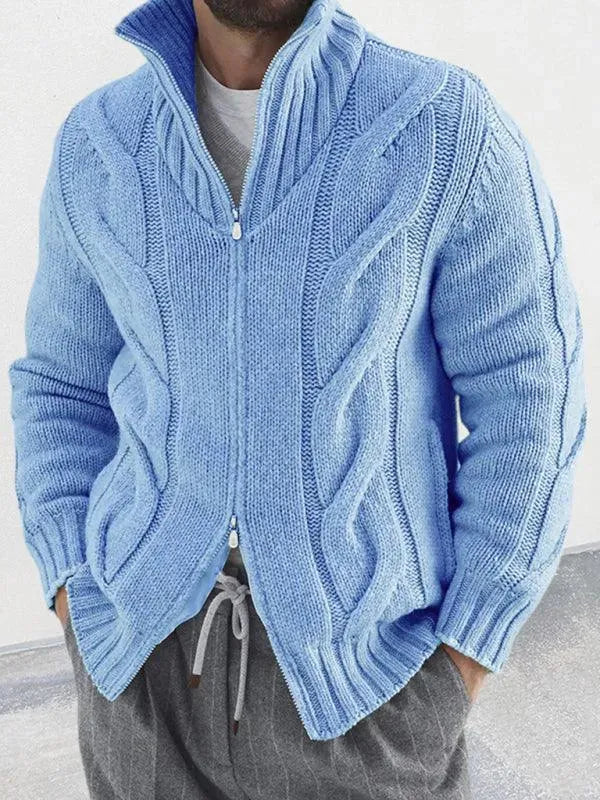 Men’s Cable Knit Turtleneck Zip Cardigan Sweater – Full Zip