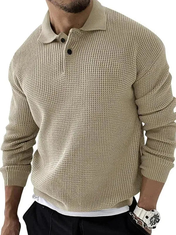 Men’s Collared Thermal Pullover Sweater – Textured Knit