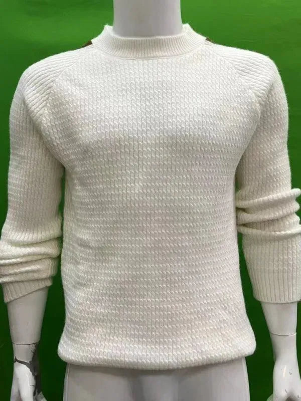 Men’s Contrast Crew-Neck Pullover Sweater – Knit