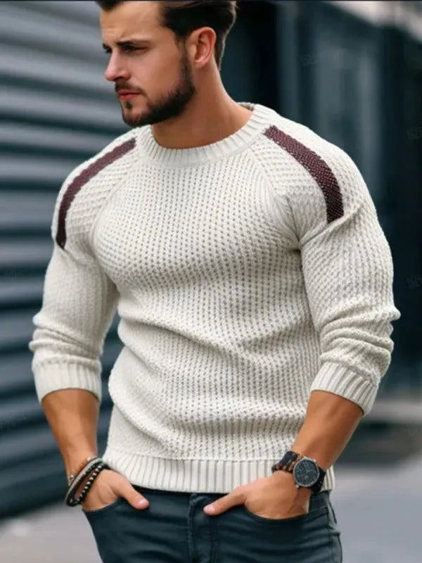 Men’s Contrast Crew-Neck Pullover Sweater – Knit