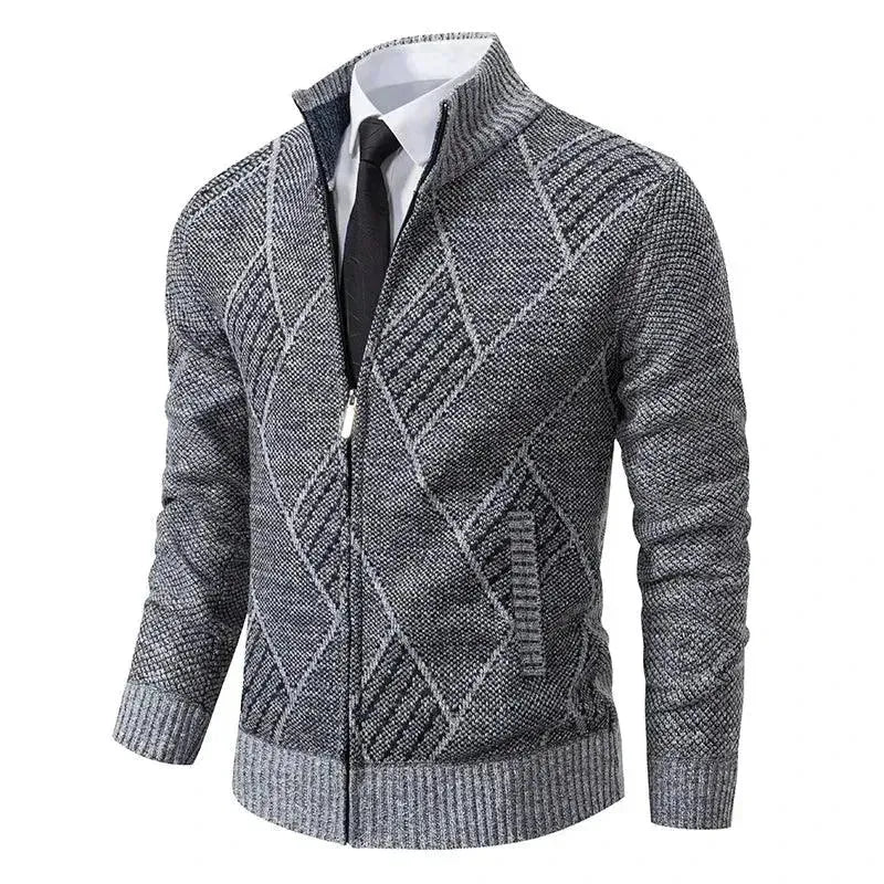 Men's Geometric Zip Turtleneck Cardigan Sweater