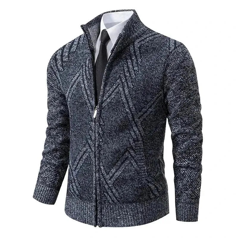 Men's Geometric Zip Turtleneck Cardigan Sweater