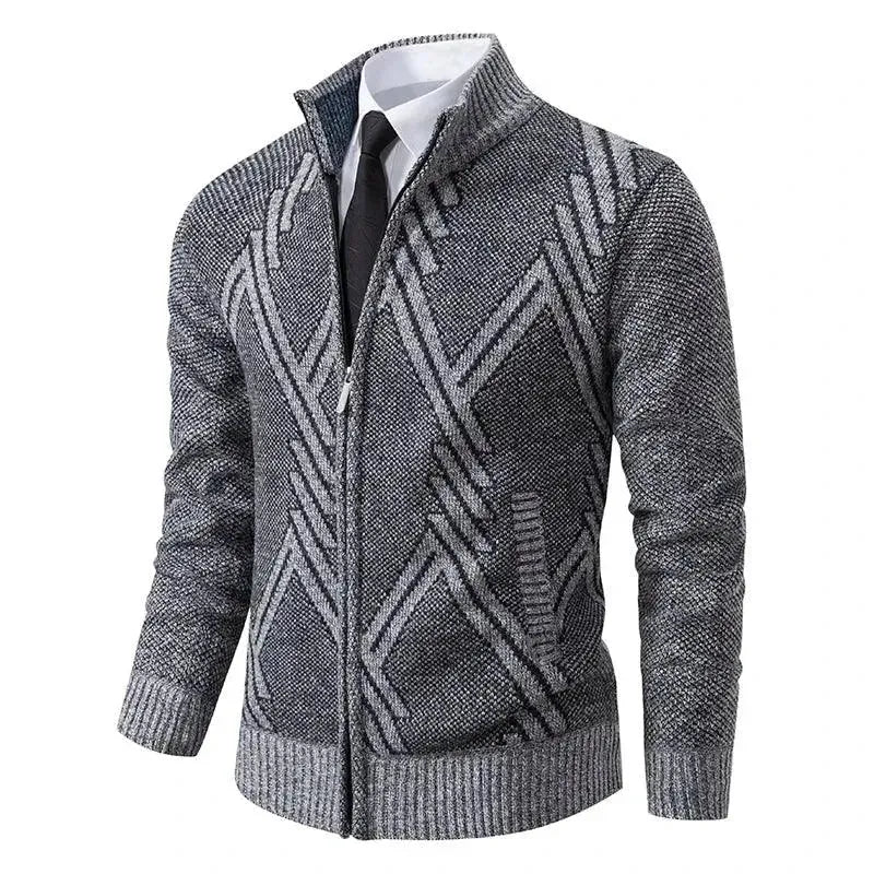 Men's Geometric Zip Turtleneck Cardigan Sweater