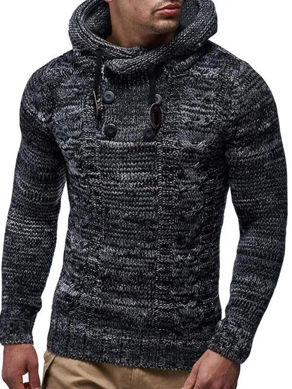 Men’s Hooded Cable Knit Pullover Sweater – Textured