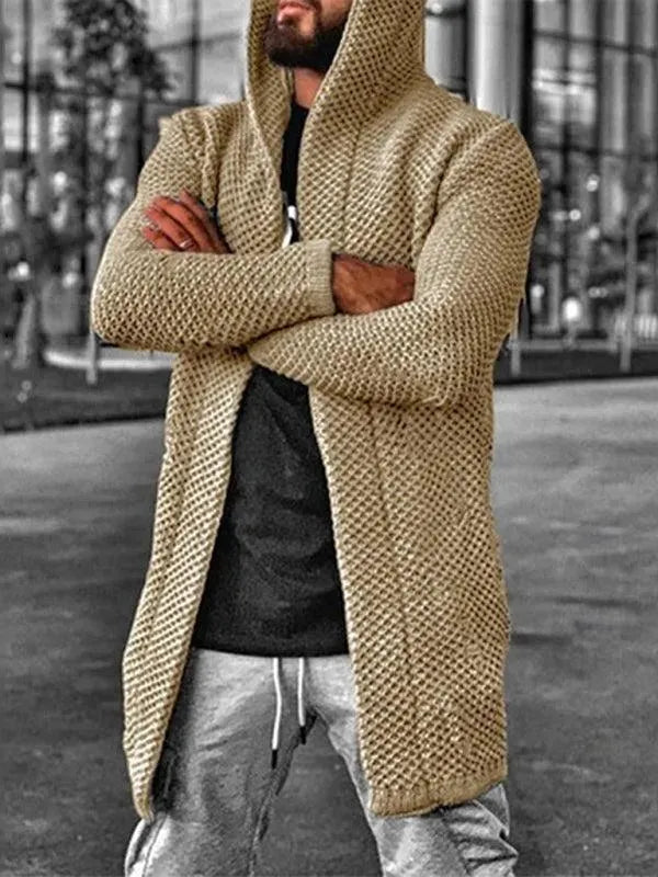 Men’s Hooded Longline Open Cardigan Sweater – Lightweight