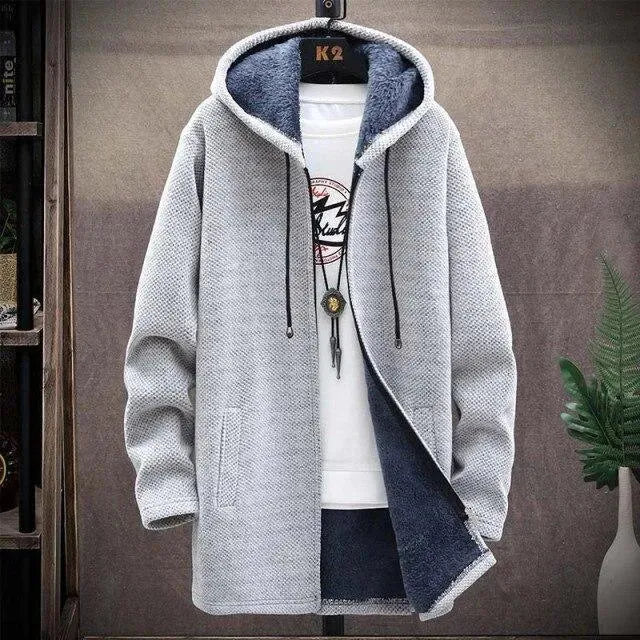 Men’s Long Hooded Cardigan Sweater – Winter Knit