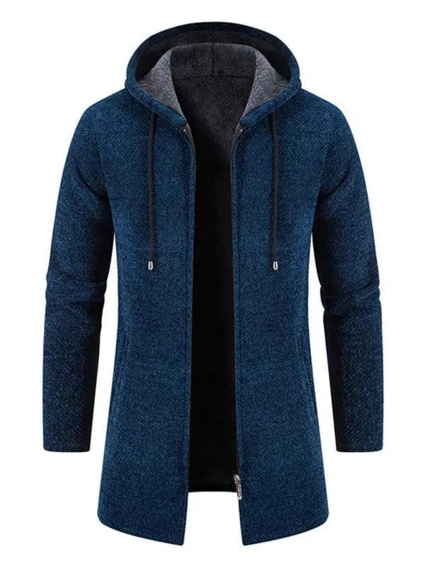 Men’s Longline Hooded Zip Cardigan Sweater – Full Zip