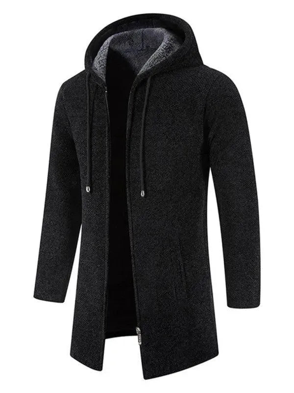 Men’s Longline Hooded Zip Cardigan Sweater – Full Zip