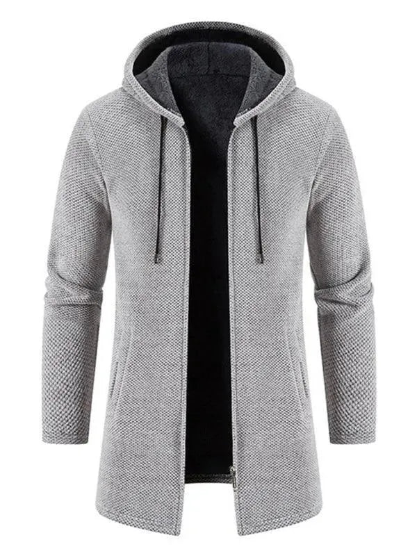 Men’s Longline Hooded Zip Cardigan Sweater – Full Zip