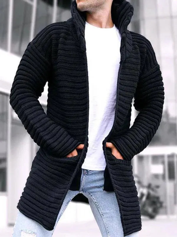 Men’s Longline Turtleneck Zip Cardigan Sweater – Long