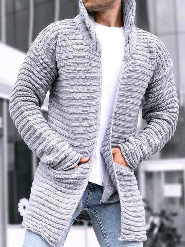 Men’s Longline Turtleneck Zip Cardigan Sweater – Long