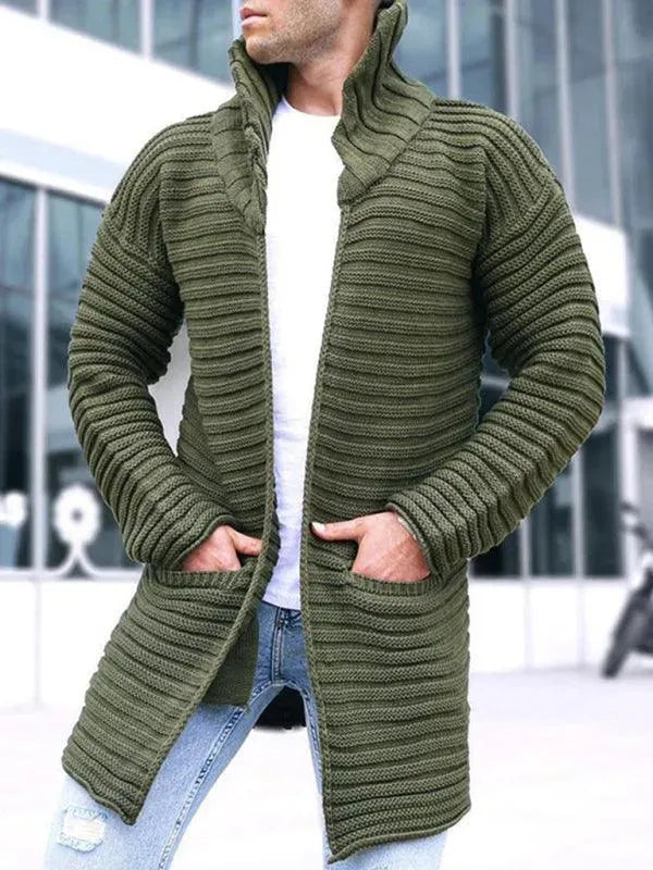 Men’s Longline Turtleneck Zip Cardigan Sweater – Long