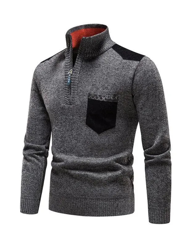 Men’s Patchwork Zip Turtleneck Pullover Sweater
